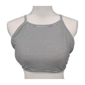 AERIE Women's High Neck Padded Halter Bikini Top Black White Striped Szs XL